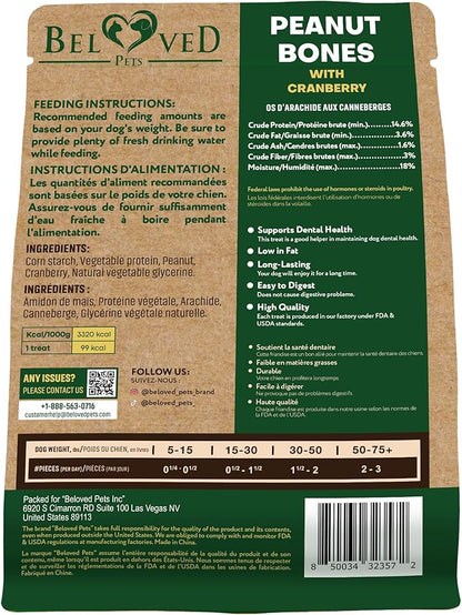 Dog Treats Peanut Butter Bones with Cranberry & Rawhide Free Chew 11 Oz - Pet Natural Mini & Big Snacks Healthy Collagen & Bulk Best Chews for Small & Large Dogs - Made for USA (Peanut Butter)