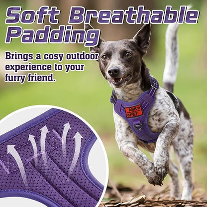 rabbitgoo Tactical Dog Harness Medium Sized Dog, No Pull Military Service Vest with Handle & Molle, Easy Control for Training Walking, Adjustable Reflective Straps, Purple, M