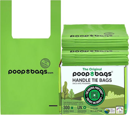 The Original Poop Bags® Dog Waste Bags with Handles, 38% Plant-Based, Heavy-Duty & Leak-Proof, 300 Count