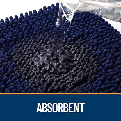 OLANLY Dog Door Mat Set 4-Piece 30x20, Absorbs Moisture and Dirt, Absorbent Non-Slip Washable Doormat, Quick Dry Chenille Mud Mat for Dogs, Entry Indoor Entryway Carpet for Inside Floor, Navy Blue