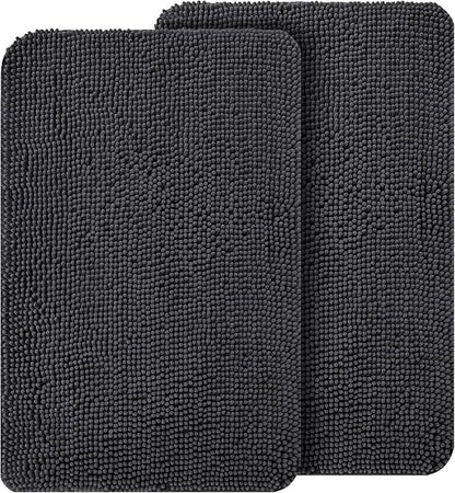 OLANLY Dog Door Mat Set 2-Piece 24x16, Absorbs Moisture and Dirt, Absorbent Non-Slip Washable Doormat, Quick Dry Chenille Mud Mat for Dogs, Entry Indoor Entryway Carpet for Inside Floor, Dark Grey