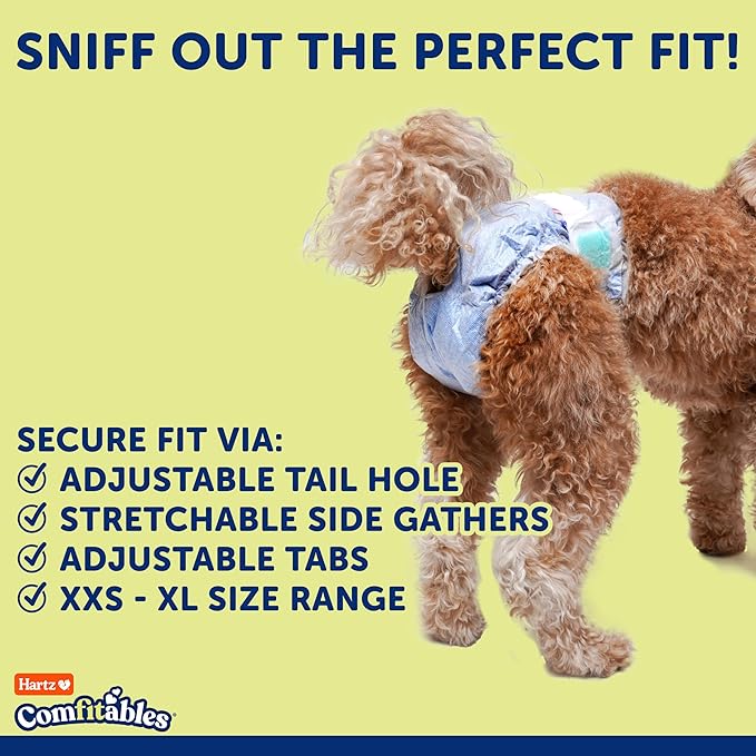 New! Hartz® Comfitables® Disposable Dog Diapers, Size XS 12 Count, Comfortable & Secure Fit, Easy to Put On, Super Absorbent Male and Female Diaper