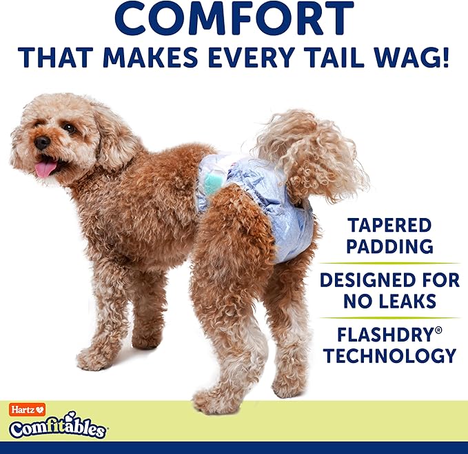 New! Hartz® Comfitables® Disposable Dog Diapers, Size Large 12 Count, Comfortable & Secure Fit, Easy to Put On, Super Absorbent Male and Female Diaper