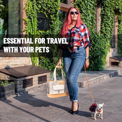 Dog Carrier, Cat Carrier, Pet Carrier, Foldable Waterproof Premium PU Leather Oxford Cloth Dog Purse, Portable Tote Bag Carrier for Small to Medium Cats and Small Dogs