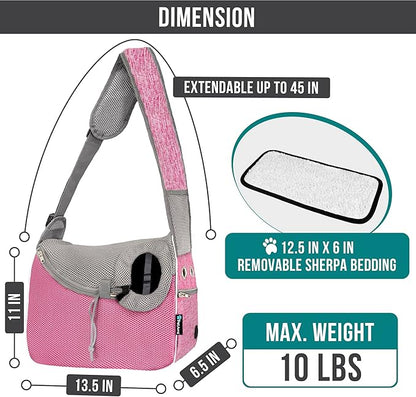 PetAmi Small Dog Sling Carrier, Soft-Sided Crossbody Puppy Carrying Purse Bag, Adjustable Sling Pet Pouch to Wear Medium Dog Cat Travel, Dog Bag for Traveling, Poop Bag Dispenser, Max 10 lbs, Pink