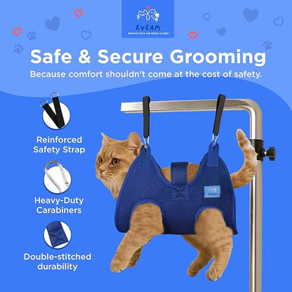 Pet Grooming Hammock for Cats & Small Dogs – Nail Clipping Kit with Sling, Clippers, File, Glove, Straps & Carabiners – Ideal for Trimming & Ear Cleaning – [S/XS] (Pink, Extra-Small)
