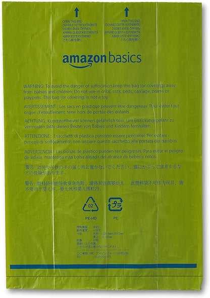 Amazon Basics Dog Poop Bags with Dispenser, 810 Count, Enhanced for Guaranteed Leakproof, Talcum Powder Scented, Includes Leash Clip