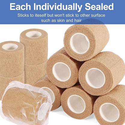 LDIWEE 24 Pack Self Adhesive Bandage Wrap, 2" X 5 Yards Cohesive Bandage Wrap Medical Tape Elastic Vet Wrap Grip Tape for First Aid, Sports, Ankle, Wrist Sprains, Dog