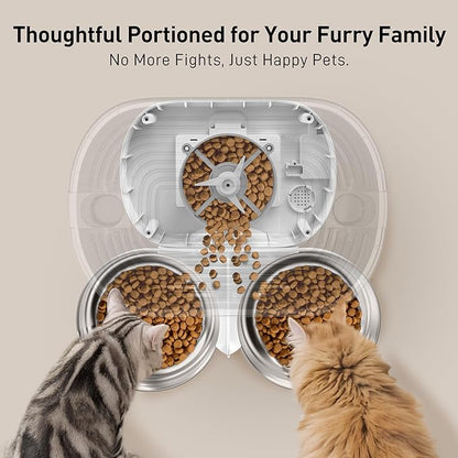 VOLUAS Automatic Cat Feeders for Two Cats,Stainless Steel 5L Pet Feeder for Cats and Dogs Timed Cat Feeder Pet Dry Food Dispenser, White