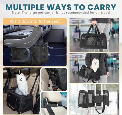 Petsfit Cat Carrier Dog Carrier, Large Capacity Lightweight Soft-Sided Pet Carrier for Travel, with Adjustable Shoulder Strap, Auto Locking Zipper Head and Washable Fleece Pad