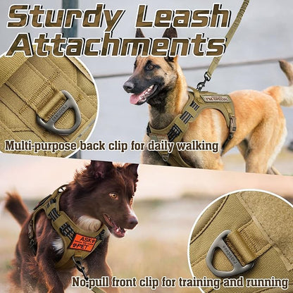 rabbitgoo Tactical Dog Harness Medium Sized Dog, No Pull Military Service Vest with Handle & Molle, Easy Control for Training Walking, Adjustable Reflective Straps, Brown, M