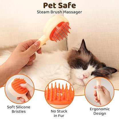 Steam Cat Brush, 6-in-1 Dog Brush Spritz Defur Comb with Pet Waterless Shampoo, Steamy Skin Friendly Deshedding Grooming Tool, Suitable for Shedding & Haired Pets, Pet Supplies Accessories, Yellow