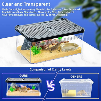 High-Transparency Reptile & Insect Enclosure Terrarium with Magnetic Door, Excellent Ventilation, Easy Cleaning, and Strong, Long-Lasting Build for Gecko, Tarantula, Hermit Crab (7.5x4.9x3.7 Inch)