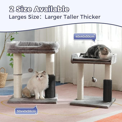 Cat Tree Tower for Large Cats Cat Scratching Post with 20x15.7”Wide Top Bed, Self Groomer, Thick Scratch Post [Dia=4.5”] and Danging Ball Great for Indoor Cats-Large Grey