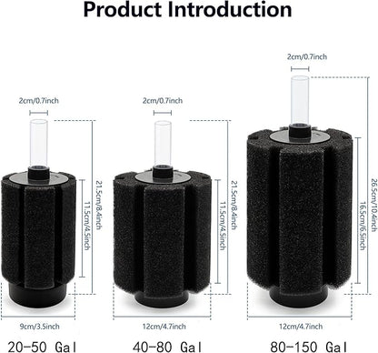 ALEGI 4pcs Large Aquarium Sponge Filter with Suction Cups, Check Valves for Breeding Fry Betta Shrimp Fish Tank ((Upgrade) 40-80 Gal 4 Pcs)