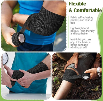 Treela 36 Pcs Self Adherent Bandage 1" X 5 Yard Wrap Breathable Cohesive Bandage Elastic Adhesive Tape for Stretch Athletic Sports Wrist Ankle(Black)