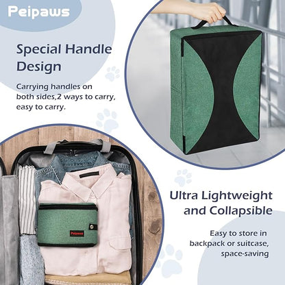 Portable Cat Travel Litter Box. Zipped Lid, Collapsible Litter Box for Cats. No Leakage, No Smell. Easy to Carry. Used for Hotels, Camping, Car (Green, M)
