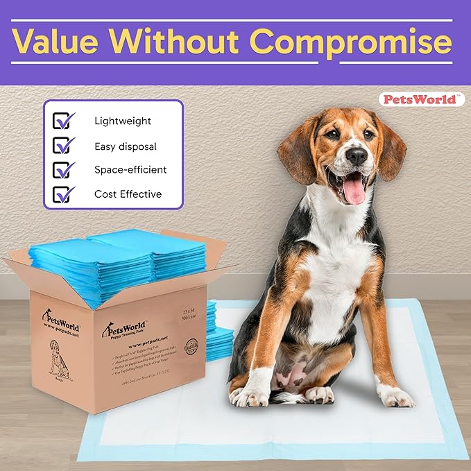 PETSWORLD Puppy Pads, 23x36 Inch, 1800 Count - Puppy Pee Pads for Dogs, Tear Resistant, Economy Value, Super-Absorbent Polymer Gel Core, Perfect for Puppies, Smaller Dogs
