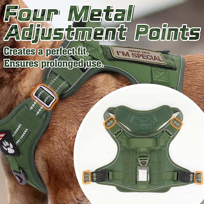 rabbitgoo Tactical Dog Harness for Large Dogs, No Pull Military Service Vest with Handle & Molle, Easy Control for Training Walking, Adjustable Reflective Straps, Green, XL
