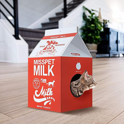 Cat Scratcher Cardboard, Scratching Pad House Bed Furniture Protector, Infinity Shape, Curved (Red, Milk Box)