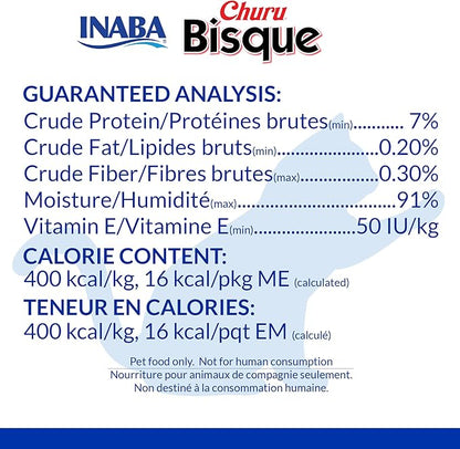 INABA Churu Bisque for Cats, Creamy Lickable Purée Side Dish with Vitamin E, 1.4 Ounces per Pouch, 12 Pouches, Tuna Variety