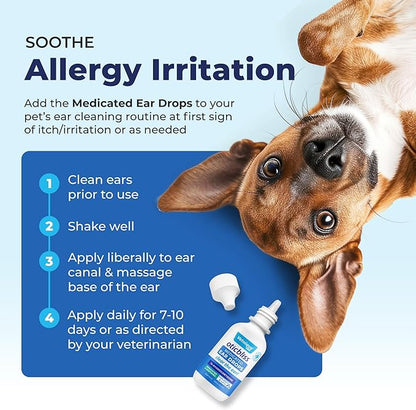Vetnique Oticbliss Medicated Cat & Dog Ear Cleaner Drops - Dog Ear Infection Treatment with 1% Hydrocortisone to Soothe Itching, Redness, & Swelling - Vet Recommended