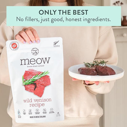 Meow Freeze Dried Cat Food - Wild Venison Recipe, High Protein Treats, Meals & Toppers, Dry Cat Food, 9.9 oz