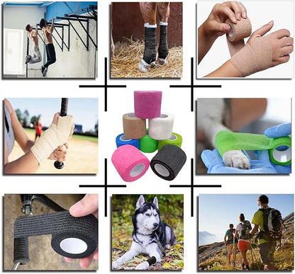 Self Adhesive Tape Wrap 8 Rolls,Non-Woven Self Adherent Vet Wrap Tape,(2 in+1 in) x 5 Yard | Cohesive Bandage Tape for Wrist & Ankle,Elastic Grip Cover (6Color-Mixed)