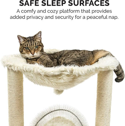 Furhaven 15.75" Tall Playground for Indoor Cats, Ft. Sisal Scratching Posts, Self-Grooming Brush, & Toy - Tiger Tough Hammock Interactive Playground - Cream, One Size