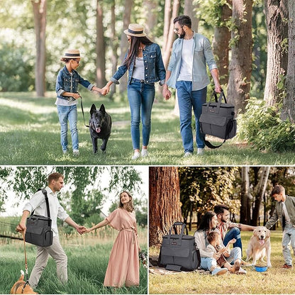 Modoker Airline Approved Pet Travel Bag, Weekend Dog Travel Set for Dog and Cat, Airline Approved Tote Organizer with Multi-Function Pockets 2 Food Storage Containers, 2 Collapsible Bowls (Dark Gray)