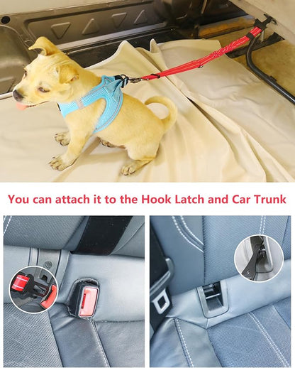 AUBELL Dog Seat Belt for Car,Updated 3-in-1 Adjustable Reflective Bungee Heavy Duty Dog Car Harness Tether with Clip Hook Latch & Buckle,Swivel Zinc Alloy Carabiner,Red
