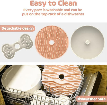 Slow Feeder Dog Bowl for Large Dogs with Non-Slip Base - Adjustable Speed Design, Removable Puzzle Inserts & Dishwasher Safe, Pink