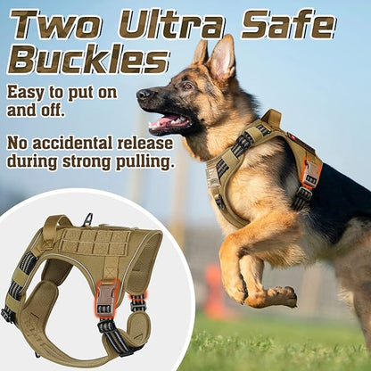 rabbitgoo Tactical Dog Harness for Small Dogs, No Pull Military Service Vest with Handle & Molle, Easy Control for Training Walking, Adjustable Reflective Straps, Brown, S