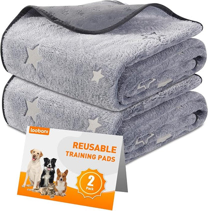 LOOBANI Washable Pee Pads for Dogs, Fast Absorption Reusable Puppy Pads, Waterproof Whelping Mats, Non Slip Training Pet Playpen Mat for Floor, Dog Crate, Grey 2 Pack 36 x 36 in