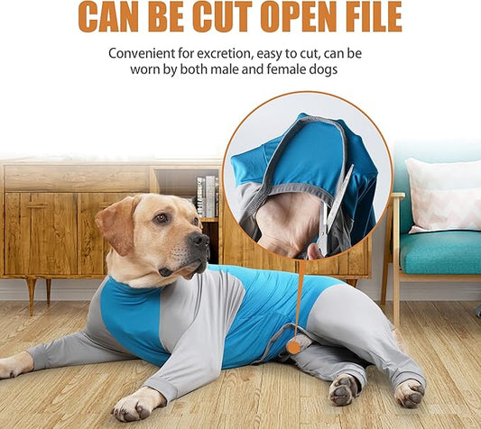 Dog Recovery Suit, Abdominal Wound After Surgery Wear, Prevent Licking Wounds, E-Collar & Cone Alternatives, Long Sleeve Postoperative Shirts Dog Pajamas Prevent Shedding(2XL, Blue)