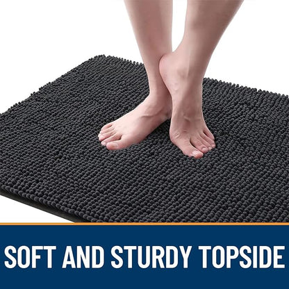 OLANLY Dog Door Mat Set 2-Piece 24x16, Absorbs Moisture and Dirt, Absorbent Non-Slip Washable Doormat, Quick Dry Chenille Mud Mat for Dogs, Entry Indoor Entryway Carpet for Inside Floor, Dark Grey