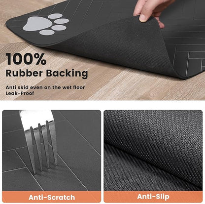 Pet Feeding Mat-Absorbent Pet Placemat for Food and Water Bowl, with Waterproof Rubber Backing, Quick Dry Water Dispenser Mat for Dog and Cat (12"x20", Blue)