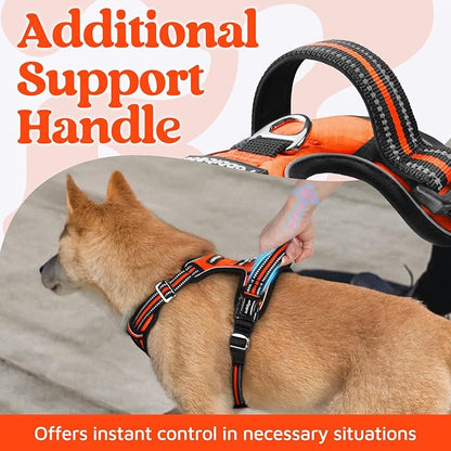 rabbitgoo Dog Harness Medium Sized, No Pull Dog Vest with 3 Buckles, Adjustable Soft Padded Pet Harness with Easy Control Handle and Reflective Strips, Orange, M