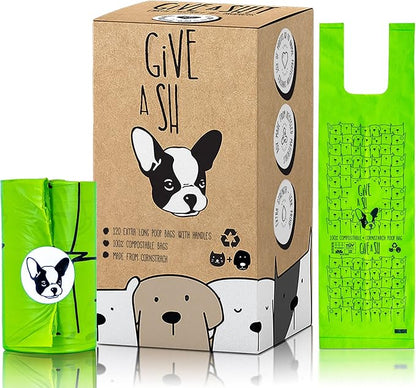 100% Certified Home Compostable Dog Poop Bags with Handles - 10% to Charity - ASTM D6400 & EN 13432 Compliant - 120 x Plant Based X Large Compostable Poop Bags (10 Rolls)