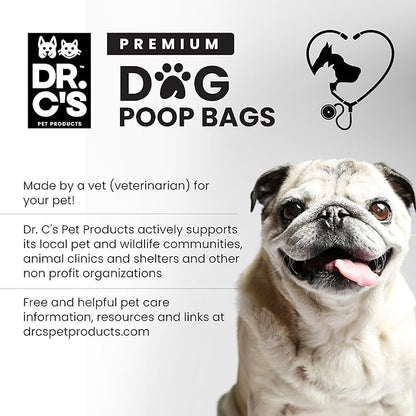 Certified 65% PCR (Post Consumer Recycled) Plastic and 35% Plant Based Dog Poop Bags - Dr. C's Premium Dog Poop Bags - 120 Bags / 8 Rolls, Extra thick, Leak Proof, Unscented, Earth Friendly