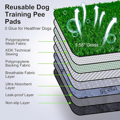 Pee Pads for Dogs with Fake Grass, 32" x 24" Indoor Artificial Grass for Dogs Potty, Lawn Pee Pads for Doggie Washable, Reusable and Lawn for Replacement, Puppy Training Litter Box for Outdoor Patio