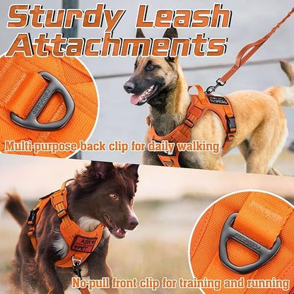 rabbitgoo Tactical Dog Harness Medium Sized Dog, No Pull Military Service Vest with Handle & Molle, Easy Control for Training Walking, Adjustable Reflective Straps, Orange, M