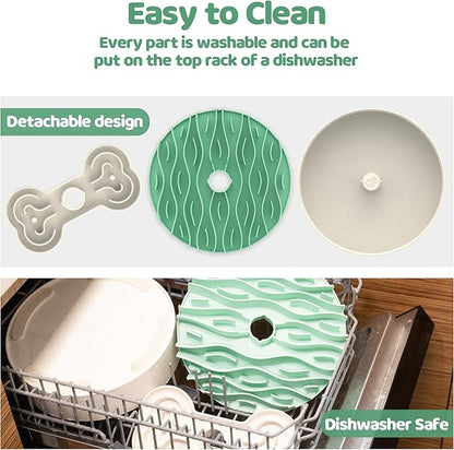 Slow Feeder Dog Bowl for Large Dogs with Non-Slip Base - Adjustable Speed Design, Removable Puzzle Inserts & Dishwasher Safe, Green