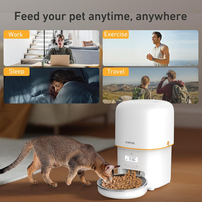 Automatic Cat Feeder, 3L Cat Food Dispenser with Anti-Jam Design, Over 180-day Battery Life, 1-6 Meals Per Day with Stainless Steel Cat Bowl, Keep Dry Food Fresh, Timed Pet Feeder Also for Small Dog