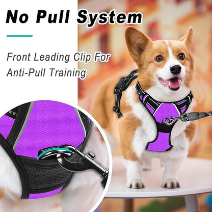 BARKBAY No Pull Dog Harness Large Step in Reflective Dog Harness with Front Clip and Easy Control Handle for Walking Training Running(Purple,S)