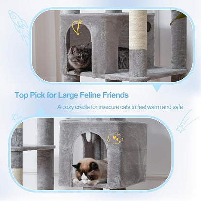 Hey-brother Tall Cat Tree Tower, Heavy Duty Scratching Posts with Large Platforms, Cozy Condos, Big Hammock, Toy Balls, Multi-Level Furniture for Indoor Adult Cats, 80.7 Inches, Light Gray MPJ039W