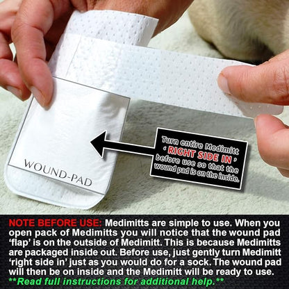 Medimitt Paw Bandages for Dogs, Cats and Pets – Stretchy Medical Booties, First Aid for Paws – Non Slip, Non Adhesive, Breathable, Disposable, Washable, Adjustable Strap, Value Pack (X-Small 12-Pack)