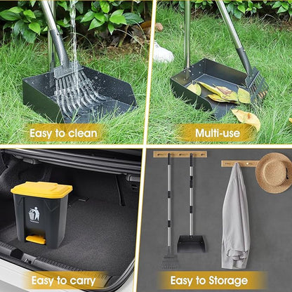 Dog Pooper Scooper, 20L Large Dog Poop Trash Can Outside with Removable Inner Bucket, Poop Trash Can for dog Outdoors with 90 Waste Bags, 37inch Long Handle Stainless Metal Tray & Rake