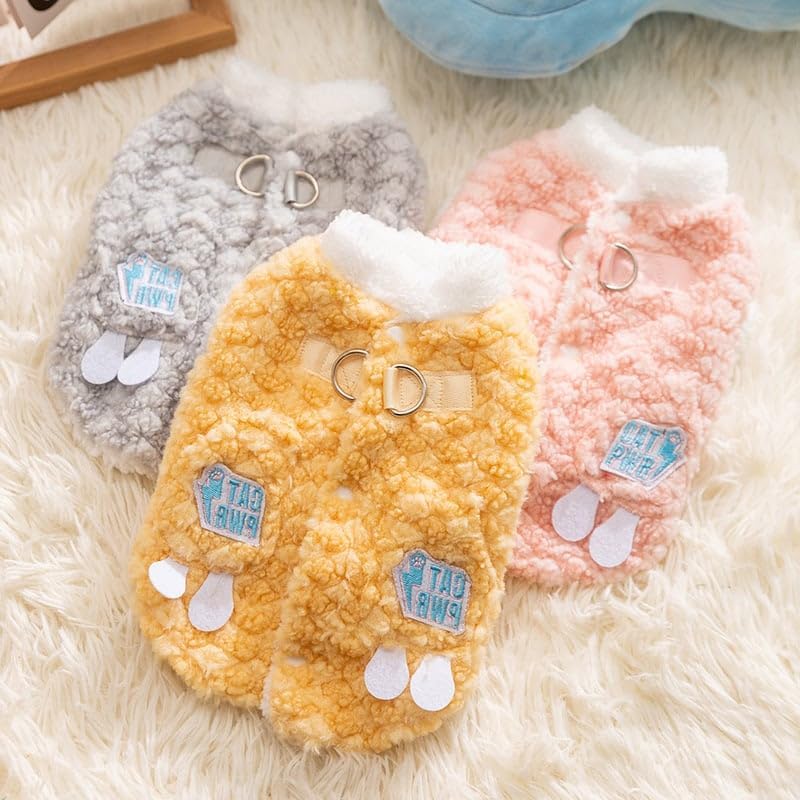 Cozy Winter Plush Dog Jacket Soft Fleece Lining Adorable Patches Design Pet Coat For Small Medium Dogs With D Ring