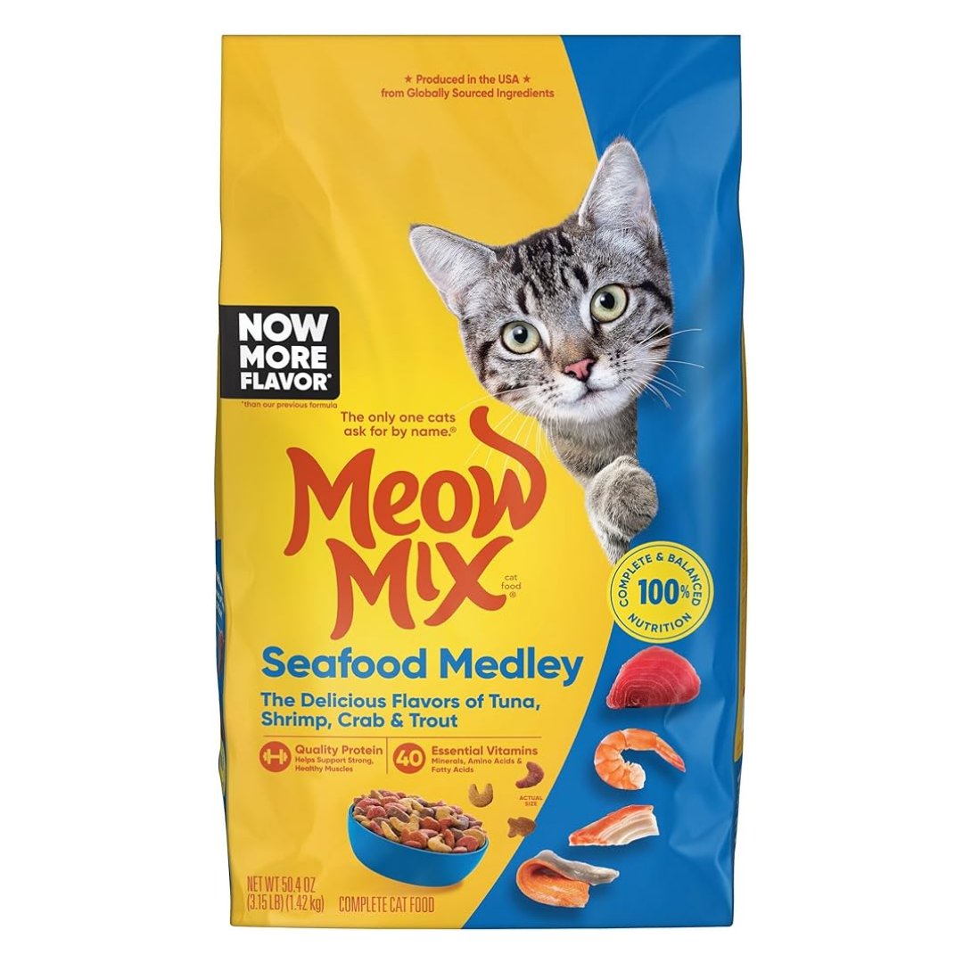 Meow Mix Seafood Medley Dry Cat Food Tuna, Shrimp & Crab (3.15 lbs)